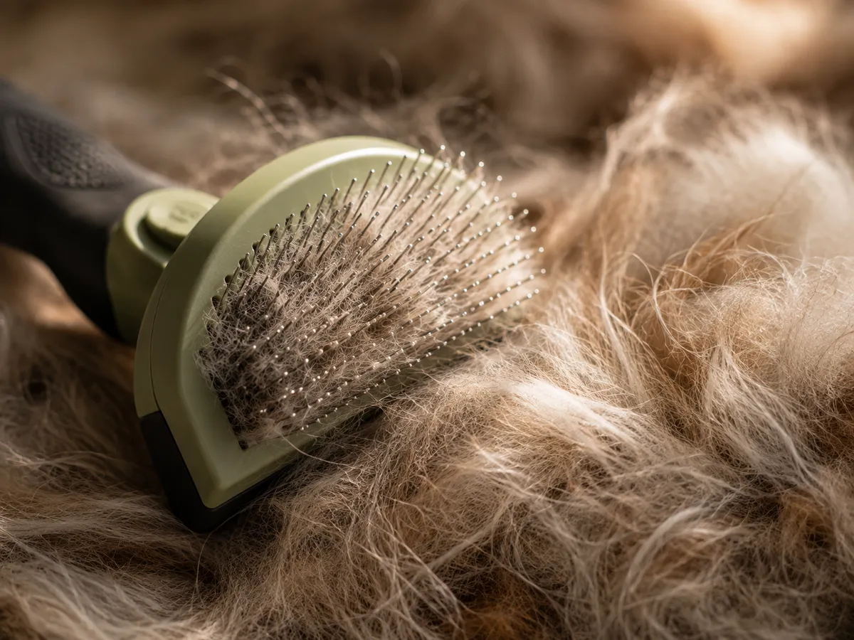 Close detail of dense undercoat fur lifted from a double coat